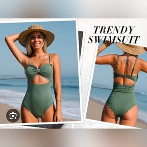 CUPSHE Women's One Piece Cutout Scallop Trim Bathing Suit